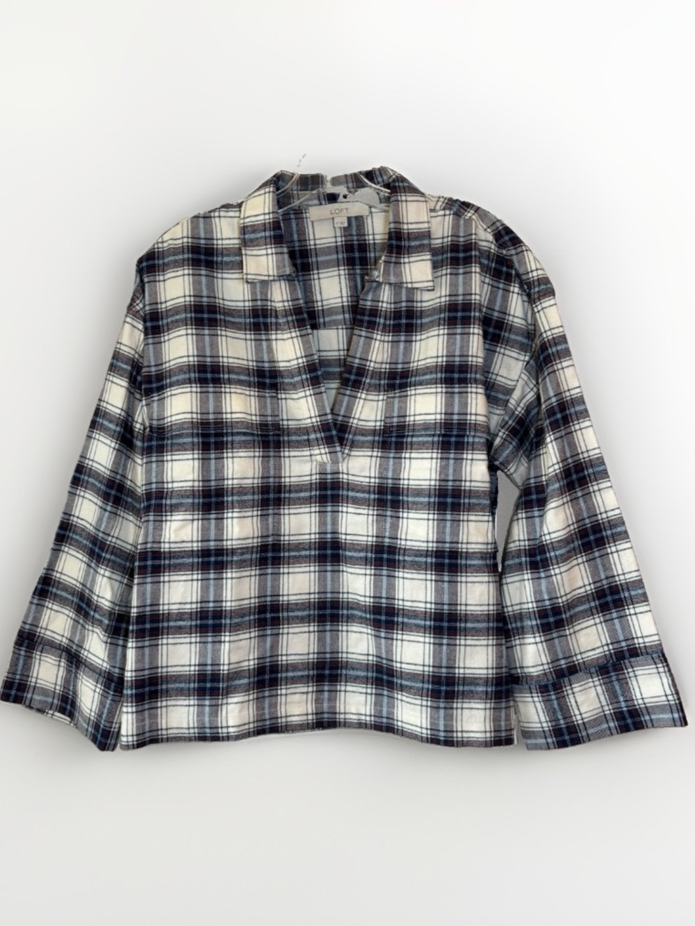 Loft Womens Plaid 100% Cotton Boxy Flannel Shirt Medium Relaxed Fit Long Sleeve